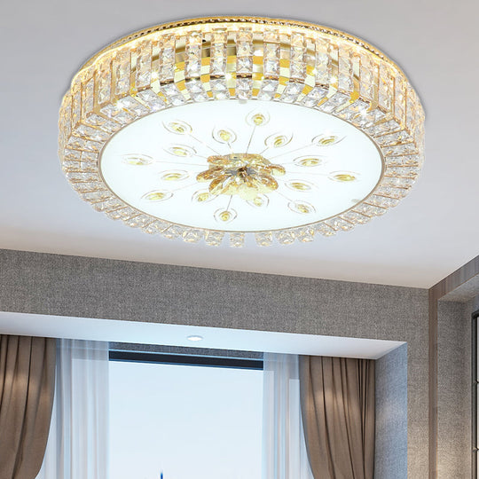Led Crystal Flush Mount Fixture With Gold Finish For Modern Bedroom