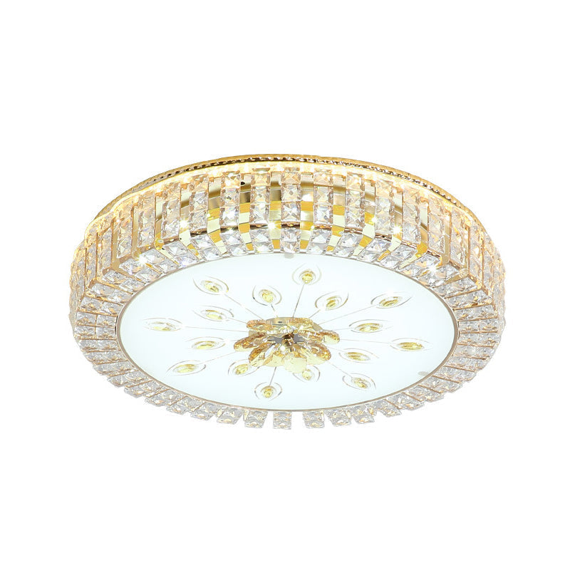 Led Crystal Flush Mount Fixture With Gold Finish For Modern Bedroom