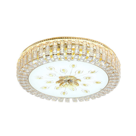 Led Crystal Flush Mount Fixture With Gold Finish For Modern Bedroom