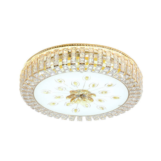 Led Crystal Flush Mount Fixture With Gold Finish For Modern Bedroom