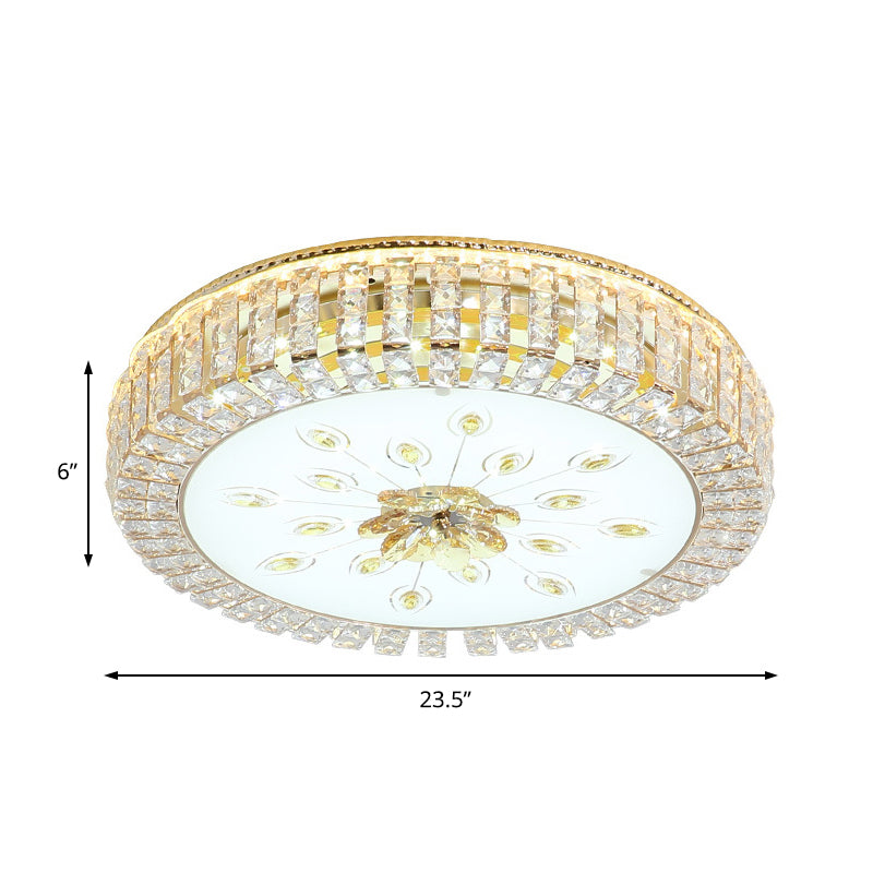Led Crystal Flush Mount Fixture With Gold Finish For Modern Bedroom