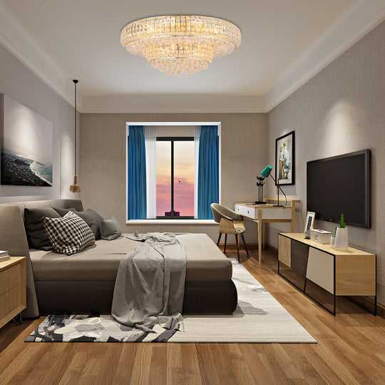 Modern Clear Crystal Ceiling Light With Gold Finish For Living Room / 31.5