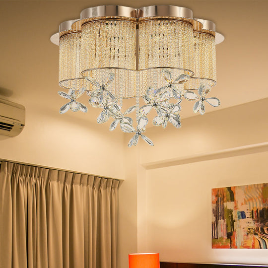 Modern Gold Flower Shade Flushmount Led Pendant Light With Clear Crystal Accents 19.5’/23.5’ Wide