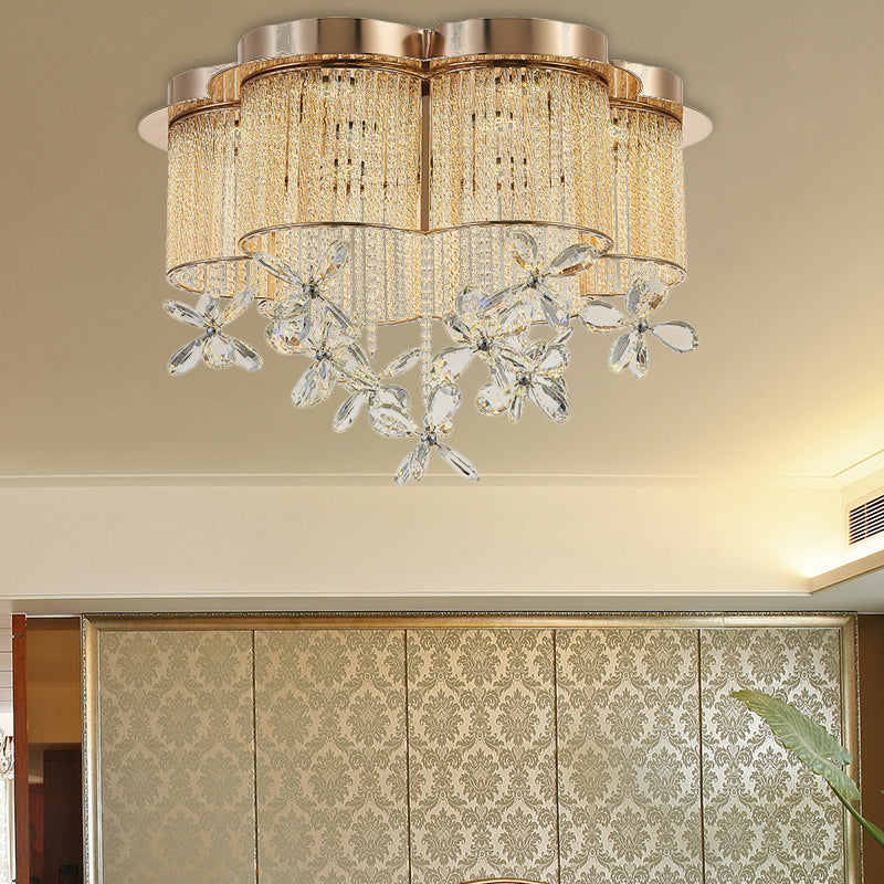 Modern Gold Flower Shade Flushmount Led Pendant Light With Clear Crystal Accents 19.5’/23.5’ Wide