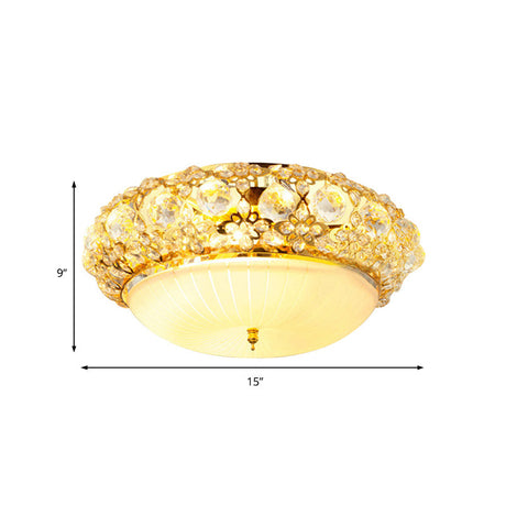 15/19 Semi Mount Clear Crystal Ceiling Fixture With Opal Glass Diffuser In Gold - Modern Lighting
