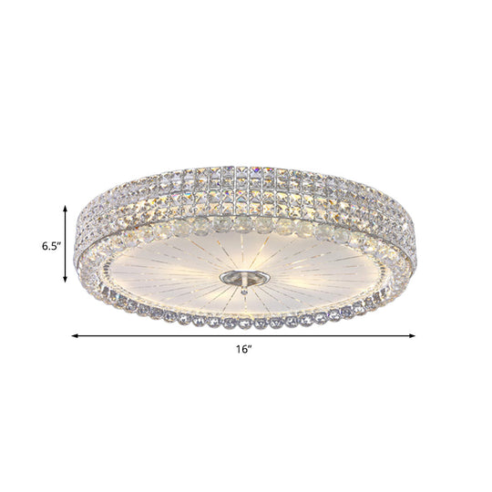 Contemporary Clear Crystal Multi-Head Flush Mount Ceiling Light In Chrome - 16’/19.5’ W Drum Lamp