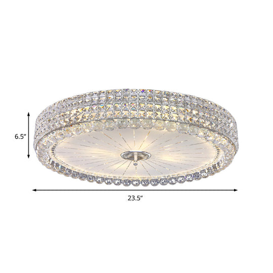 Contemporary Clear Crystal Multi-Head Flush Mount Ceiling Light In Chrome - 16’/19.5’ W Drum Lamp