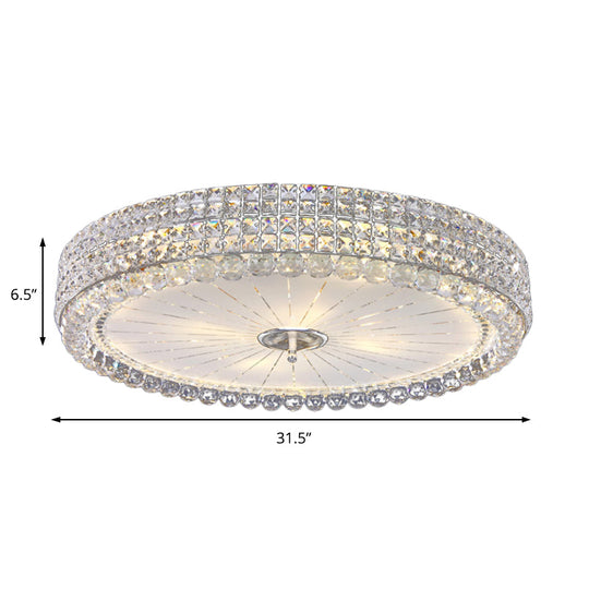 Contemporary Clear Crystal Multi-Head Flush Mount Ceiling Light In Chrome - 16’/19.5’ W Drum Lamp