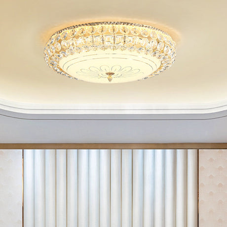 Contemporary Frosted Glass Led Ceiling Light With K9 Crystal In Gold - 12/16 Wide / 16