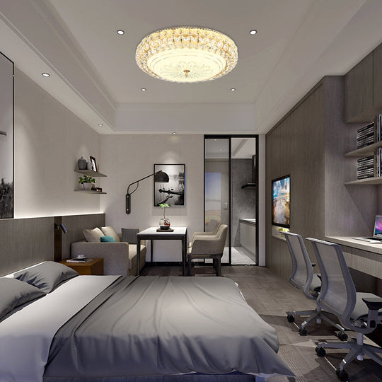 Contemporary Frosted Glass Led Ceiling Light With K9 Crystal In Gold - 12’/16’ Wide