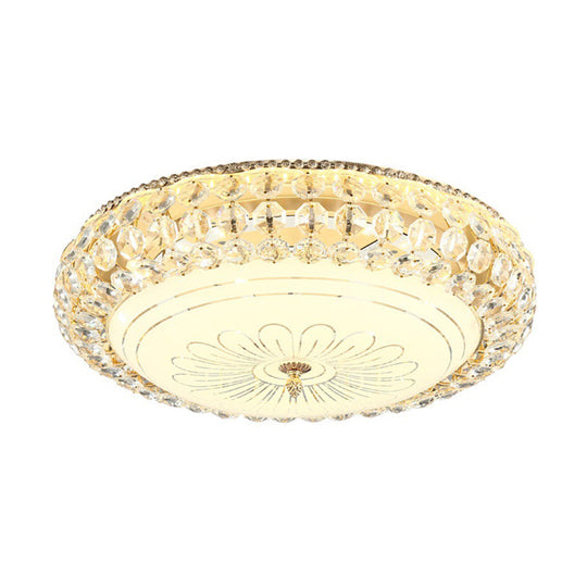 Contemporary Frosted Glass Led Ceiling Light With K9 Crystal In Gold - 12’/16’ Wide