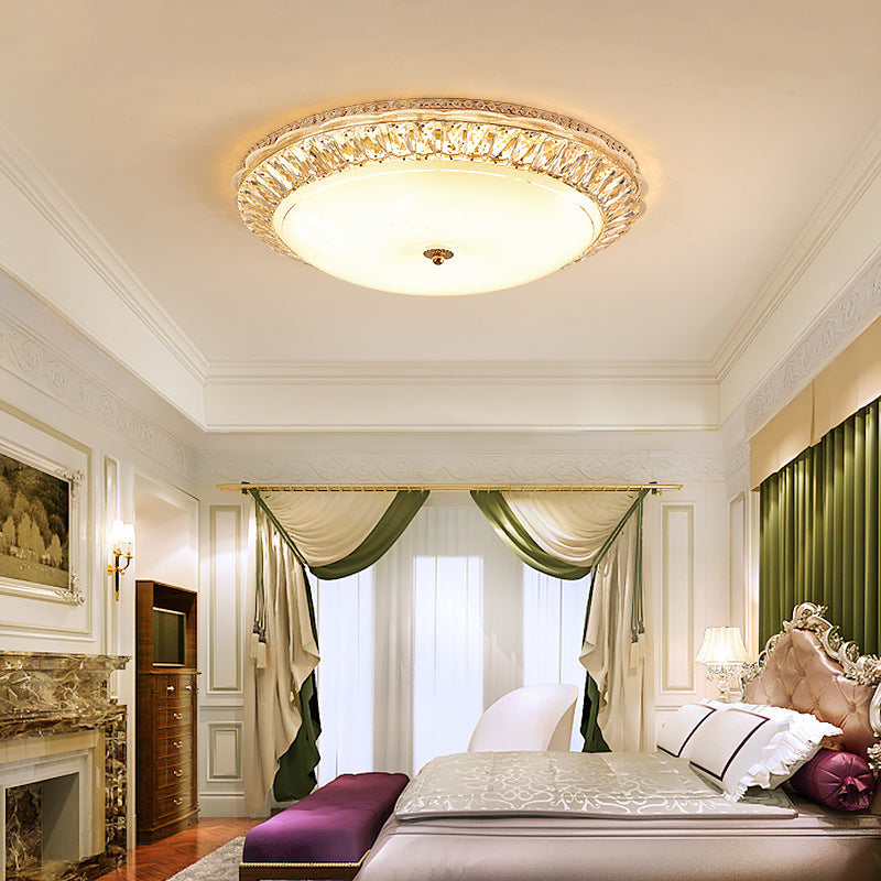 Contemporary Led Flush Mount Ceiling Light With Opal Glass Bowl And Crystal Accents - 12’/16’ Gold