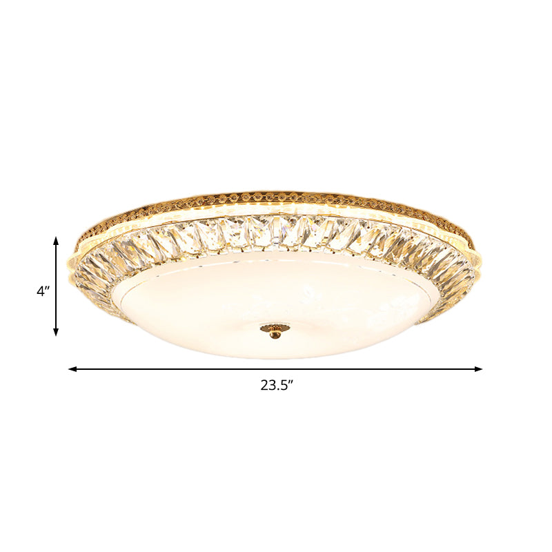 Contemporary Led Flush Mount Ceiling Light With Opal Glass Bowl And Crystal Accents - 12’/16’ Gold