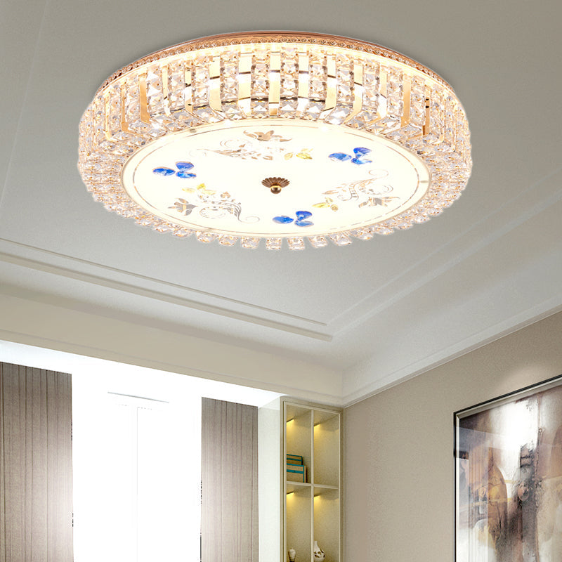 Golden Drum Flushmount Lighting: Modern Crystal And Glass Multi Light Ceiling Lamp (16’/19.5’