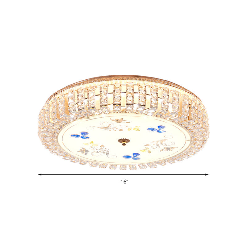 Golden Drum Flushmount Lighting: Modern Crystal And Glass Multi Light Ceiling Lamp (16’/19.5’