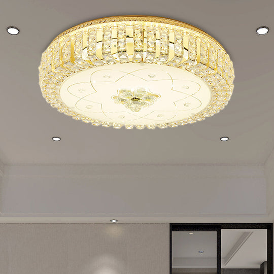 Golden Drum Flushmount Lighting: Modern Crystal And Glass Multi Light Ceiling Lamp (16’/19.5’