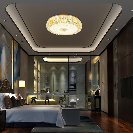 Golden Drum Flushmount Lighting: Modern Crystal And Glass Multi Light Ceiling Lamp (16’/19.5’