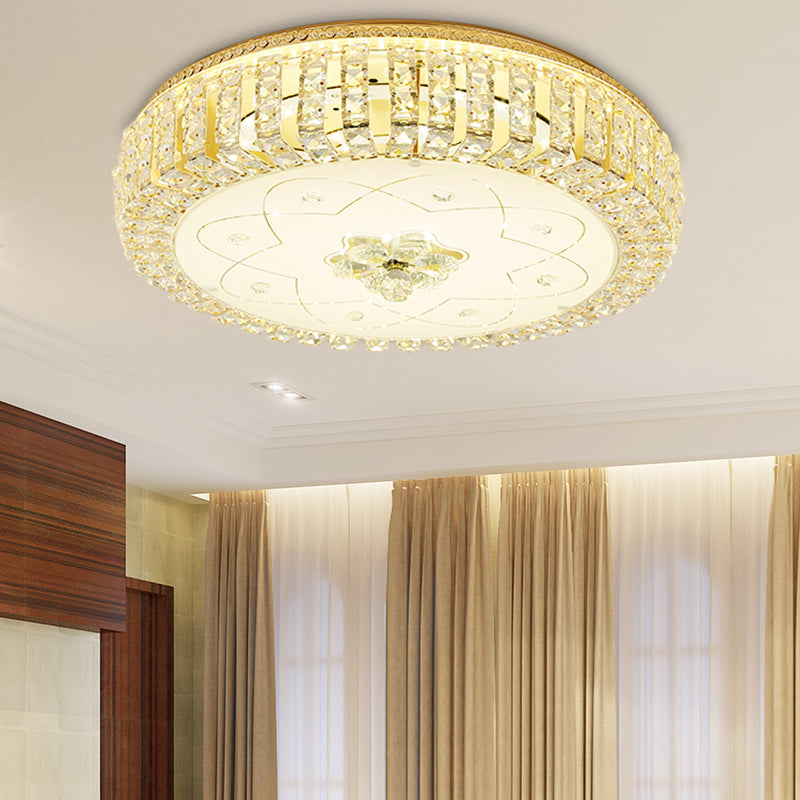 Golden Drum Flushmount Lighting: Modern Crystal And Glass Multi Light Ceiling Lamp (16’/19.5’