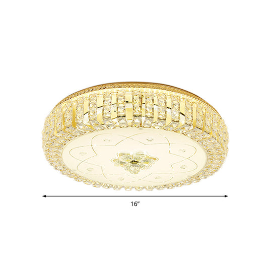 Golden Drum Flushmount Lighting: Modern Crystal And Glass Multi Light Ceiling Lamp (16’/19.5’