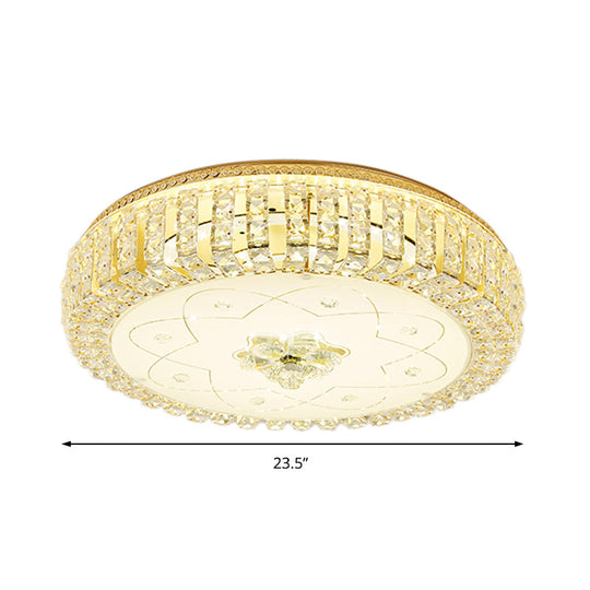 Golden Drum Flushmount Lighting: Modern Crystal And Glass Multi Light Ceiling Lamp (16’/19.5’