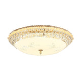 Modernist White Glass And Clear Crystal Led Flush Pendant Light For Bedroom - 12/16 Diameter