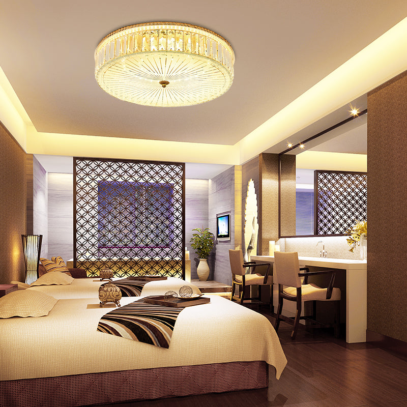 Modern Gold Flush Mount Ceiling Light Fixture - Clear Crystal Circular Design Multiple Sizes Glass