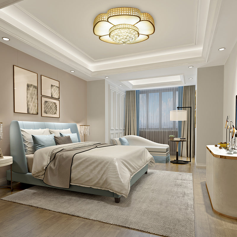 Modern Crystal Flower Ceiling Lamp - 16/23.5 W Flush Light In Gold / 23.5