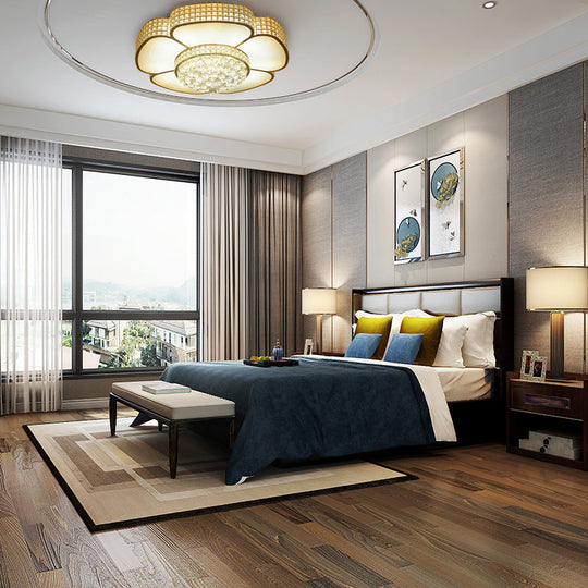 Modern Crystal Flower Ceiling Lamp - 16/23.5 W Flush Light In Gold