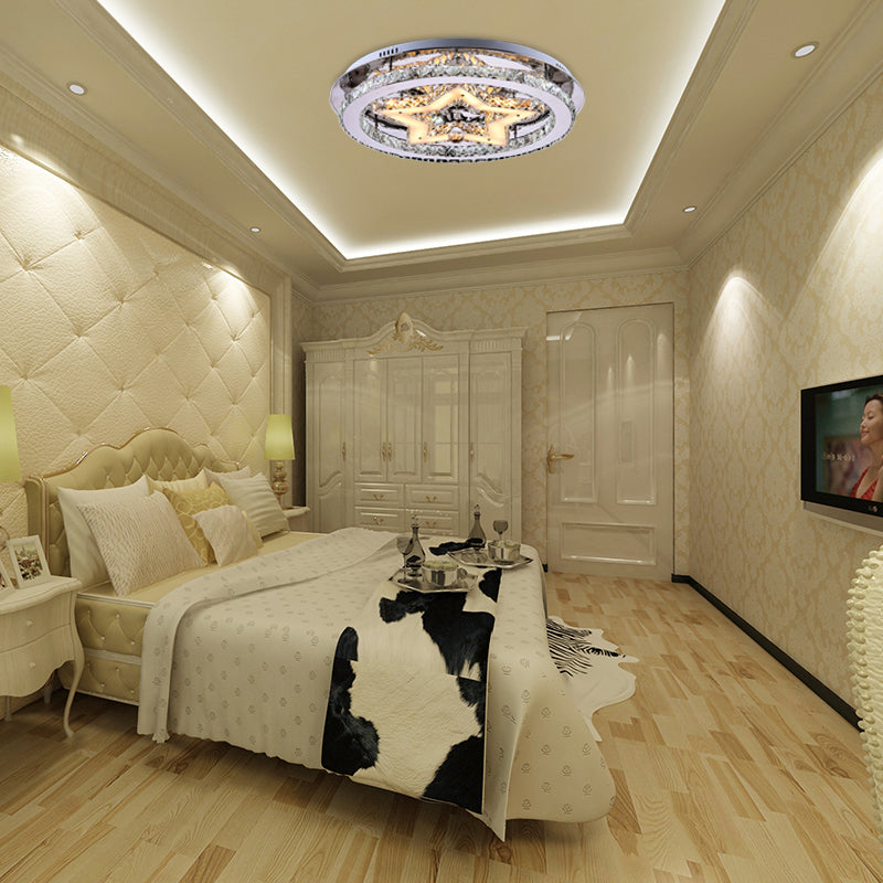 Contemporary Star Semi Flush Pendant Light With Clear Crystal Shade - Led Ceiling Lighting In