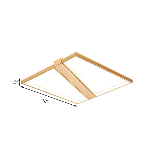 Square Gold Metal Flush Mount Ceiling Light For Modern Bedroom - 18’/23.5’ W Led Warm/White
