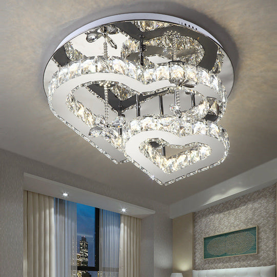 Modern Heart Crystal Led Semi Flush Light - 19.5’/23.5’ Clear Warm/White Lighting Chrome Mount