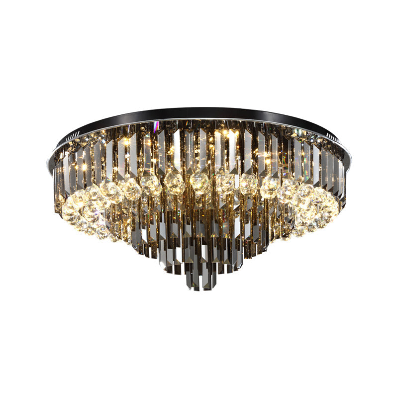 Modern Crystal Led Bedroom Ceiling Light - Smoke Gray Layered Flush - Mount Fixture 19.5’/23.5’ Wide