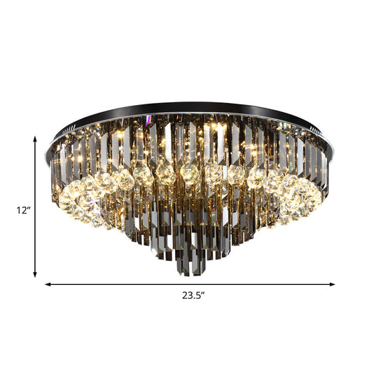 Modern Crystal Led Bedroom Ceiling Light - Smoke Gray Layered Flush-Mount Fixture 19.5/23.5 Wide