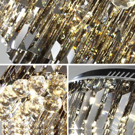 Modern Crystal Led Bedroom Ceiling Light - Smoke Gray Layered Flush-Mount Fixture 19.5/23.5 Wide