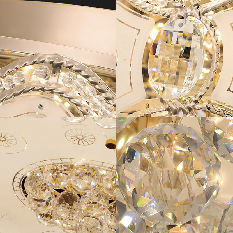 Vintage Led Flush Mount Ceiling Lamp With Etched Design Clear Crystal Accents And White Glass Circle
