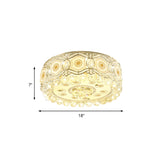 Vintage Led Flush Mount Ceiling Lamp With Etched Design Clear Crystal Accents And White Glass Circle