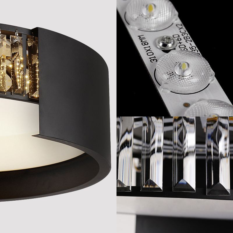 16’/23.5’ Crystal Prism Led Flush Mount Lamp With Black Round Shade - Contemporary Lighting