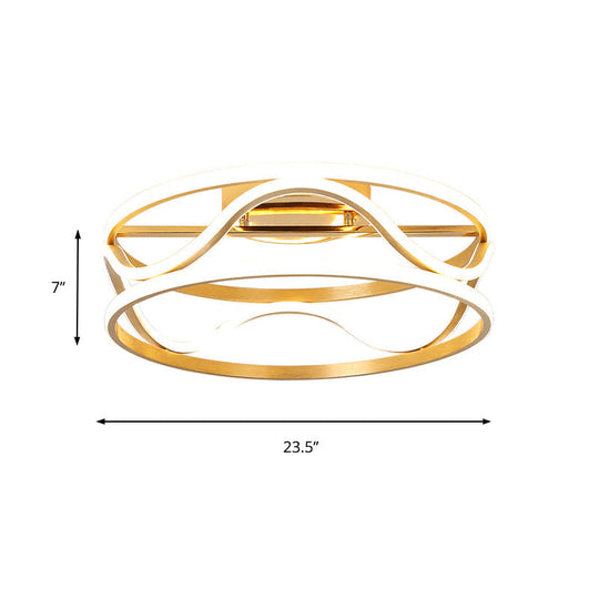 Modern Metal Gold Drum Flush Mount Ceiling Light – Led Fixture For Bedroom Warm/White