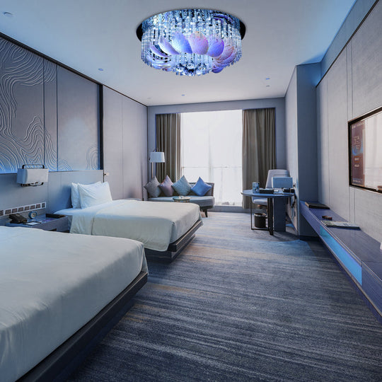 Led Flushmount Clear Crystal Circle Light Fixture - Modern 19.5/23.5/31.5 W With Leaf Glass