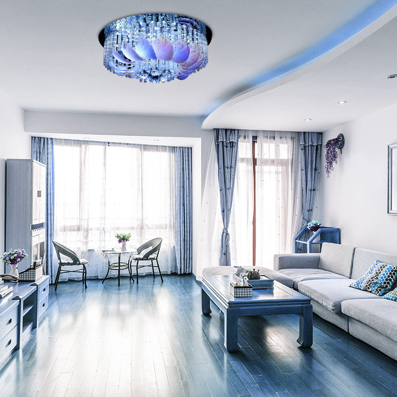 Led Flushmount Clear Crystal Circle Light Fixture - Modern 19.5’/23.5’/31.5’ W With Leaf