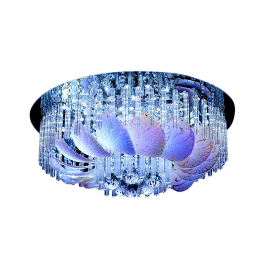 Led Flushmount Clear Crystal Circle Light Fixture - Modern 19.5’/23.5’/31.5’ W With Leaf