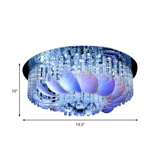 Led Flushmount Clear Crystal Circle Light Fixture - Modern 19.5’/23.5’/31.5’ W With Leaf