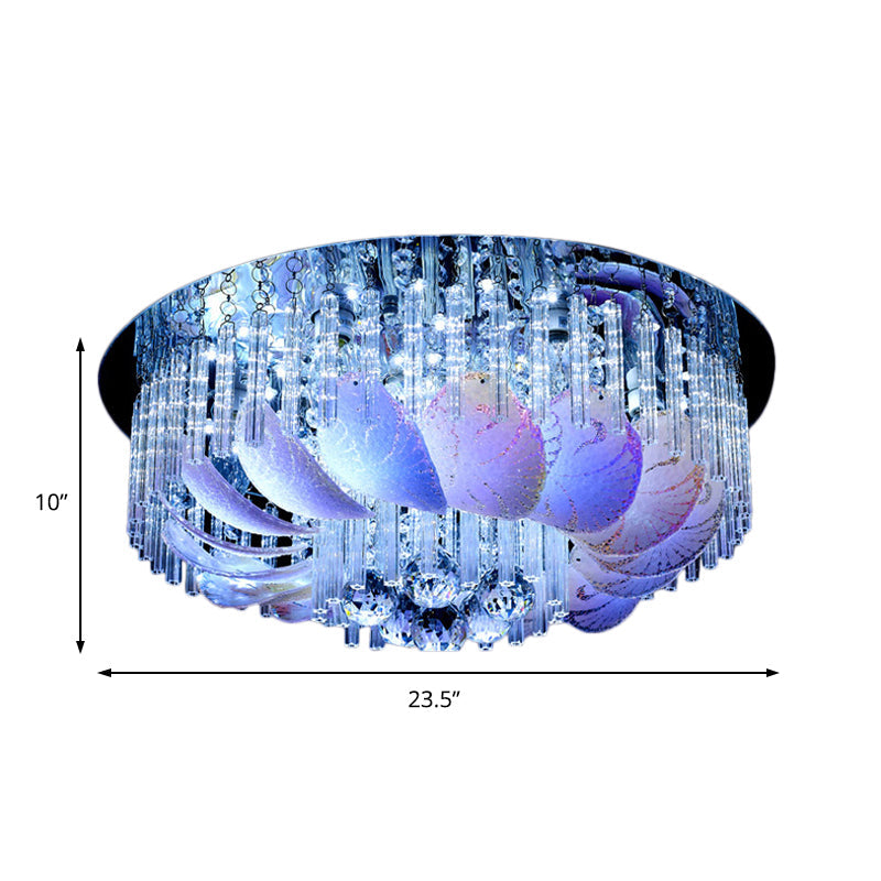 Led Flushmount Clear Crystal Circle Light Fixture - Modern 19.5’/23.5’/31.5’ W With Leaf