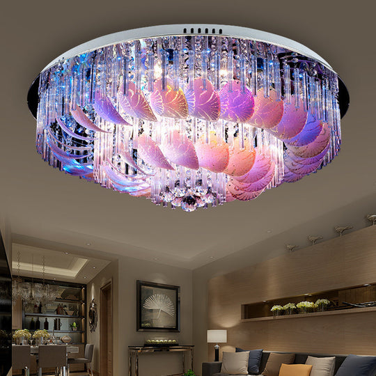 Led Flushmount Clear Crystal Circle Light Fixture - Modern 19.5’/23.5’/31.5’ W With Leaf
