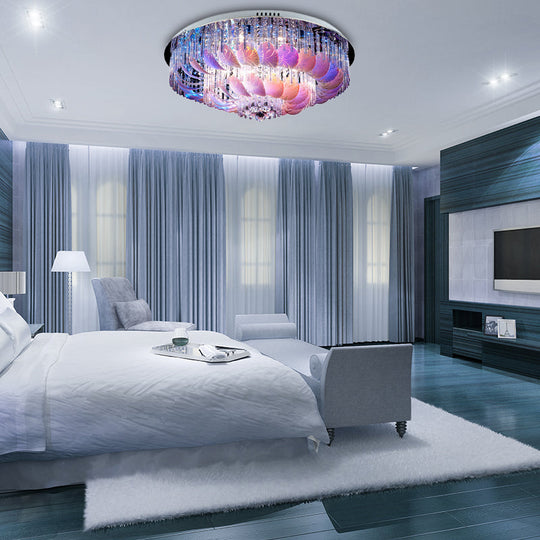 Led Flushmount Clear Crystal Circle Light Fixture - Modern 19.5/23.5/31.5 W With Leaf Glass