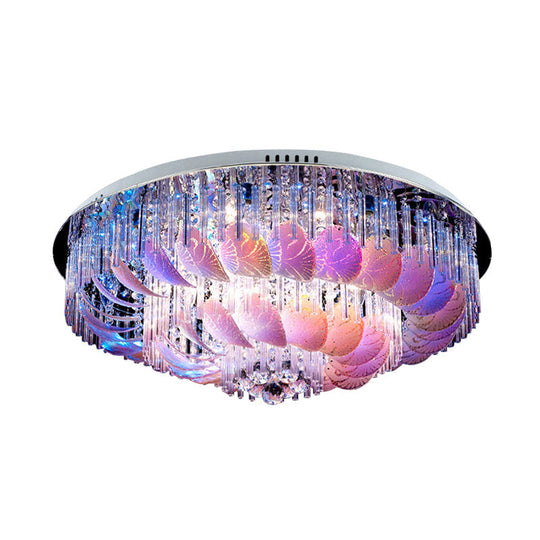 Led Flushmount Clear Crystal Circle Light Fixture - Modern 19.5’/23.5’/31.5’ W With Leaf