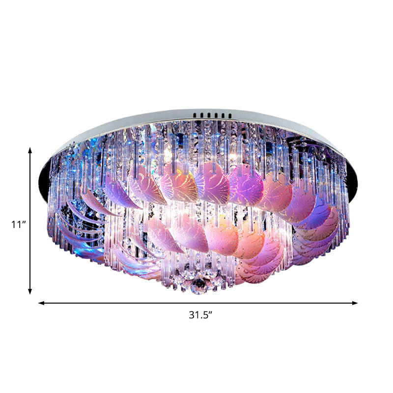 Led Flushmount Clear Crystal Circle Light Fixture - Modern 19.5’/23.5’/31.5’ W With Leaf