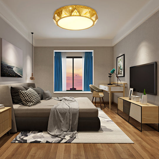 Modern Geometric Led Ceiling Lamp With Crystal Accent In White/Gold 12’/18’ W