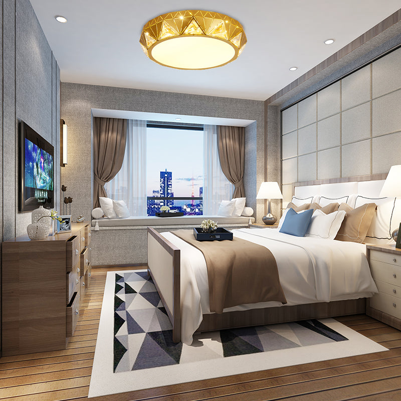 Modern Geometric Led Ceiling Lamp With Crystal Accent In White/Gold 12’/18’ W