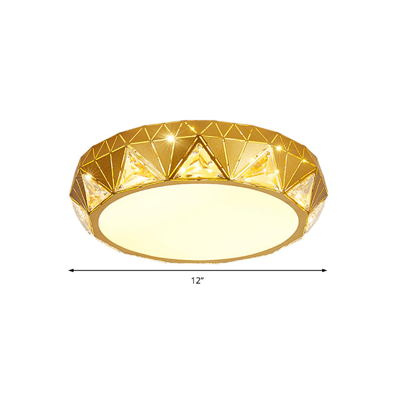 Modern Geometric Led Ceiling Lamp With Crystal Accent In White/Gold 12’/18’ W